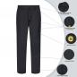 Preview: Das Bild zeigt eine schwarze Hose mit verschiedenen Details. Es gibt Taschen und Hinweise auf wasserdichte sowie atmungsaktive Eigenschaften. Die Hose ist für Outdoor-Aktivitäten geeignet.