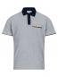 Preview: The image shows a gray polo shirt with short sleeves. It has a dark collar and a small chest pocket with a yellow logo.