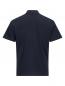 Preview: The image shows a simple, dark blue polo shirt from the back. It has short sleeves and a small collar. The fabric appears smooth and soft.