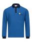 Preview: The picture shows a long-sleeved polo shirt in a bold blue. It has a dark blue collar, three buttons at the front, and a small pocket on the left chest side with a yellow logo.