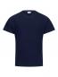 Preview: The image displays a simple, short-sleeved T-shirt in dark blue. It features a V-neck and is symmetrical with straight, narrow sleeves and a straight hem.