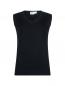 Preview: The image shows a sleeveless, black top with a V-neckline. It has a simple, form-fitting shape and appears elegant and versatile.