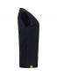 Preview: The image shows a sleeveless, black top. It features a simply cut collar and a small yellow brand label at the bottom edge. The surface is smooth and solid-colored.