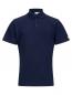 Preview: The image shows a navy blue polo shirt with short sleeves. It has a classic collar, three buttons, and a small chest pocket on the left side.