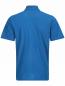 Preview: The image shows a short-sleeved, blue polo shirt. It has a classic collar and a textured surface with fine, vertical lines. The back is smooth and without a pattern.