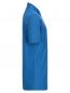 Preview: The image displays a short-sleeved polo shirt in bright blue, featuring a collar and a straight silhouette with no special embellishments. The fabric appears smooth and textured.
