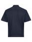 Preview: The image shows a short-sleeved, dark blue polo shirt. It features a classic collar and is solid colored with fine, horizontal stripes. The back is visible.