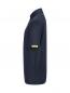 Preview: The image shows a dark blue polo shirt made from a textured fabric. It has a classic collar, short sleeves, and a yellow logo on the left sleeve.