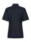 Preview: The image shows a black polo shirt made from a lightweight fabric. It has a classic collar and short sleeves. The back is plain with fine textured lines.