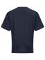 Preview: The image shows a dark blue T-shirt with a simple striped pattern. It has short sleeves and a round neckline. The back is visible, with no special details.