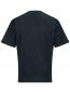 Preview: The image shows a black T-shirt from the back. It has short sleeves and a straight shape. The fabric is slightly textured with fine stripes. There are no conspicuous embellishments.