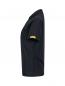 Preview: The image shows a black polo shirt in profile. It has short sleeves and a yellow marking on the left shoulder. The fabric appears smooth and sporty.