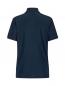 Preview: The image shows a solid, dark blue polo shirt from the back. It has a collar and short sleeves, and there is a small logo on the left side. The fabric appears smooth.