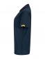 Preview: The image shows a navy blue cotton T-shirt. It features a classic cut, short sleeves, and a plain collar. There is a yellow label on one sleeve.