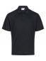 Preview: The image displays a black polo shirt. It features short sleeves, a classic collar, and three buttons on the front. The fabric appears smooth and casual.