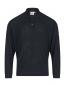 Preview: The image shows a black long-sleeve polo shirt. It features a classic collar and three buttons on the front. The fabric has fine, vertical lines.