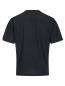 Preview: The image shows a simple, black t-shirt from the back. It has short sleeves and a straight cut. On one sleeve, there is a yellow logo or print.
