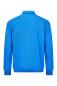 Preview: Das Bild zeigt die Rückansicht einer blauen Jacke. Sie hat einen hohen Kragen, lange Ärmel und ist mit feinen, horizontalen Streifen versehen. Der Stoff wirkt glatt und leicht.