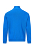 Preview: The image shows a blue sweater with a stand-up collar, made from a textured material. The back view displays long sleeves and a simple, modern cut.