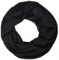 Preview: The image shows a black loop scarf. It has a smooth, lightweight texture and is formed into a closed ring. The surface features fine, vertical lines that subtly shimmer.