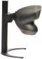 Preview: The image shows a black, futuristic-shaped speaker on a sturdy, metallic stand. The speaker has a round, curved shape and is wider at the front.