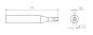 Preview: The image displays a technical drawing of an object with a length of 19 mm. It has a pointed shape, with a diameter of 1.3 mm and an opening of 0.4 mm.