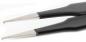 Preview: The image shows a sharp tweezer with two long, narrow metal prongs that are slightly bent at the ends. The handle is black and smooth.