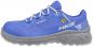 Preview: The shoe is a sporty, lightweight sneaker in bright blue. It features a breathable upper with an injected sole in gray and white laces.