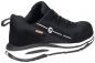 Preview: The shoe is a black sneaker with a cushioning sole. It has a smooth, textile upper and a white line running along the side. The laces are color-coordinated.