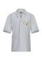 Preview: The image shows a gray coat with short sleeves. It features a collar, two side pockets, and a chest pocket. Yellow details are added to the pockets and the logo.