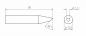 Preview: The image displays a technical drawing of an object. On the left is the side view featuring a long, pointed end and a width of 18 mm. On the right is the top view with a diameter of 3.3 mm and an opening of 1.2 mm.