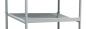 Preview: The image displays a simple metal shelf in silver color with multiple shelves. It has straight, vertical support posts and a plain, functional shape.