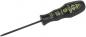 Preview: The image shows a screwdriver with a black, ergonomic handle. The handle has green lettering and a rounded shape. The blade is long and thin, ideal for precise work.
