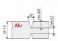 Preview: Das Bild zeigt ein technisches Diagramm mit einer Schnittdarstellung eines Aluminiumprofils. Es sind Maße und Winkel eingezeichnet, darunter ein Text in Rot, der "Alu" anzeigt.