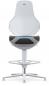 Preview: The image shows a modern swivel chair with a light, simple backrest and a dark seating area. The chair has a metallic base with casters and a foot ring.