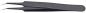 Preview: The image shows a black, ultra-slim tweezer with a curved tip. The handle is slim and flat, featuring a distinct logo and inscription.