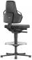 Preview: The image shows a swivel office chair in black. The chair has a high backrest, armrests, and an adjustable seat height. The base is stable and has five casters.