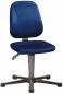 Preview: The office chair has a blue, padded seat and a backrest. It stands on a gray, rolling base with five spokes for stability and mobility.