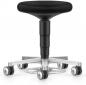 Preview: The stool has a round, black seat and a metal base. It stands on five casters, which provide it mobility. The stand is height adjustable.