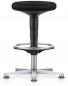 Preview: The image shows a black stool with a round seat. It features an adjustable-height stand and a chrome footrest. The base has four silver legs.