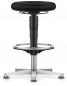 Preview: The stool has a round, black seat and an adjustable height. It stands on a sturdy, chrome-plated base with five casters. The base is in a star-shaped design.