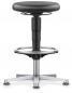 Preview: The image shows an adjustable stool with a round, black seat and a sturdy, silver metal frame. The stool has five legs and a central, adjustable column.