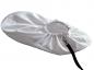 Preview: The image shows a white, round fabric bag with an elastic edge. There is an opening in the center, and a black ribbon is attached to the side.