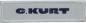 Preview: The image displays a textile name tag with a gray background and the bolded name "C. KURT" in dark blue lettering. The edges are serged.