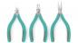 Preview: The image shows three different pliers side by side. All have a turquoise handle with gray rubber inserts. The pliers come in various shapes: one with rounded blades, one with cutting blades, and one with long, pointed blades.
