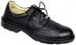 Preview: The image shows a black, elegant lace-up shoe. It has a smooth surface, side decorations, and a non-slip rubber sole. The laces are centered.