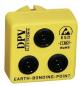 Preview: The image shows a yellow, square plug with three round, black connectors. On the top are the inscriptions "DPV", "ESD", "RoHS", and "EARTH-BONDING-POINT".