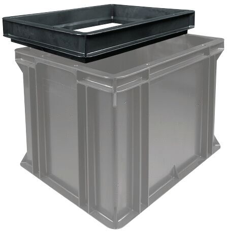The image shows a rectangular, flat dish or box made of black material. It has raised edges on the sides and an open area in the middle. Ideal for storage or plant containers.