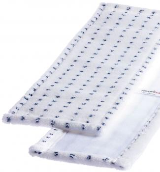 The image shows a white cloth with blue dots, which looks soft and fluffy. It has a rectangular shape with one smooth side and one cuddly side.