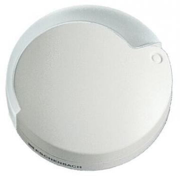 The image displays a round, flat object in soft, light colors. It has a slightly curved surface and a small indentation on the side. It might be a lid or a cover.